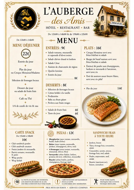 Carte restauration — L'Auberge des Amis